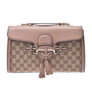 GUCCI Emily Chain Shoulder Bag Beige Tan GG Canvas Leather